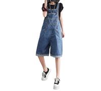Sawmew Mono Corto Vaquero de Verano para Mujer Informal con Tirantes Ajustables Holgado de Pierna Ancha Largo Hasta La Rodilla con Bolsillos Tipo Cargo(Blue,XL)