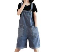 Sawmew Mono Corto Vaquero para Mujer Peto Informal Estilo Boyfriend Hasta La Rodilla con Pernera Ancha Tirantes Ajustables Monocolor Vintage con Bolsillos Cargo(Blue,XXL)