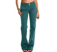 Sawmew Pantalones Rectos Pantalones Vaqueros Vintage Holgados Vaqueros Desgastados Vaqueros de Talle Bajo para Mujer con Tira de Botones Vaqueros Cargo con Bolsillos Vaqueros Bootcut Pantalones(Green2