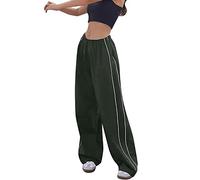 Sawmew Women's Low Rise Baggy Parachute Pants, Y2k Cargo Pants Wide Leg Sweatpants Casual Loose Pants (Color : Green, Size : S)
