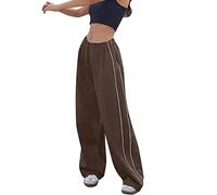 Sawmew Women's Low Rise Baggy Parachute Pants, Y2k Cargo Pants Wide Leg Sweatpants Casual Loose Pants (Color : Brown, Size : L)