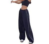Sawmew Women's Low Rise Baggy Parachute Pants, Y2k Cargo Pants Wide Leg Sweatpants Casual Loose Pants (Color : Blue, Size : M)