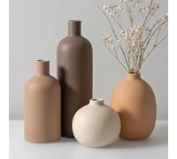 Sawoake Ceramic Vase Set of 4, Modern Home Decor for Shelves - Neutral Color Minimalist Flower Vases - Coffee Mix Collection, Housewarming Gift for Women, Mother, Wife, Friend, Sister