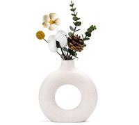Sawoake Jarrón Blanco de cerámica para decoración Moderna del hogar, jarrones Redondos para Hierba de Pampas, neutrales Bohemios nórdicos Estilo minimalismo (Grande)