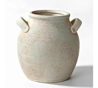 Sawoake Jarrón de cerámica vintage con asa, maceta rústica de 7 pulgadas, color blanco roto, centro de mesa retro para escritorio de café, estantería y chimenea, decoración de mantel de comedor