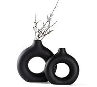 Sawoake Juego de 2 jarrones de cerámica para decoración Moderna del hogar, jarrones Redondos para Hierba de Pampas, neutros Bohemios nórdicos Estilo minimalismo (Grandes+pequeños)