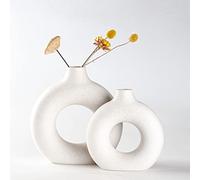 Sawoake Juego de 2 jarrones de cerámica para decoración Moderna del hogar, jarrones Redondos para Hierba de Pampas, neutros Bohemios nórdicos Estilo minimalismo (supergrande+Grande)… Blanco