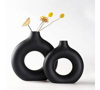 Sawoake Juego de 2 jarrones de cerámica para decoración Moderna del hogar, jarrones Redondos para Hierba de Pampas, neutros Bohemios nórdicos Estilo minimalismo (supergrande+Grande)