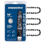 SawWorks Paquete de 3 cadenas de motosierra de 16 pulgadas SW-S56, paso LP de 3/8 pulgadas, calibre de 0.50 pulgadas, 56 eslabones de transmisión, compatible con Greenworks CS80L01, CS80L211,