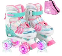 Sawyer Bikes - Patines Ajustables 4 Ruedas LED - Tallas 23 a 38 (Rosa, XS (23-26))