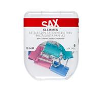 SAX 6 pinzas de colores con revestimiento de color para documentos y documentos, caja de plástico con cierre de seguridad, suministros de oficina