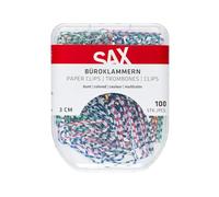 SAX Clips de papel de 3 cm, 100 unidades, clips metálicos para documentos y documentos, caja de plástico con cierre de seguridad, organización de suministros de oficina