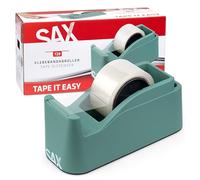 SAX Tape it Easy XXL Dispensador de cinta manual extra pesado | para 1x cinta de 50mm o 2x cinta de 25mm, dispensador de cinta para paquetes con función portaplumas, antideslizante, verde salvia