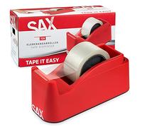 SAX Tape it Easy XXL Einhand Klebeband Abroller extra Schwer | für 1x 50mm Band oder 2x 25mm Band, Paketbandabroller mit Stiftehalter Funktion, rutschfest, inkl. doppelseitige Klinge