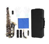 Saxofón Alto, E Kit Saxofón Latón con Tubo Flexión Plano con Electroforesis Gold Cómodo con Concha Blanca, Aguja Primavera Azul Cocida, Adecuado para Estudiantes Principiantes(Negro)