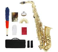Saxofón alto E Tune Brass Sax Kit completo for estudiantes y principiantes, botón de concha blanca natural Instrumento de viento con estuche Kit de limpieza y cuidado (Color : Golden)