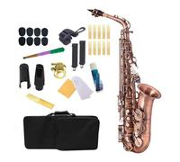 Saxofón Alto Eb Doblado De Bronce Rojo De, Saxofón E Plano, Instrumento De Viento De Madera Con Patrón Tallado Con Estuche De Transporte