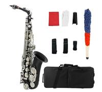 Saxofón alto Eb, saxofón alto mi bemol for principiantes y estudiantes, instrumento de viento con botón de concha blanca natural en mi bemol con estuche, correa, guantes, cañas, kit de limpieza y más