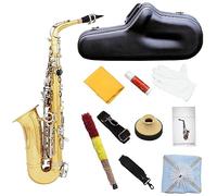 Saxofón alto en Mi bemol Kit de saxofón de latón Eb, accesorios completos, sonido profesional, botón de carcasa blanca natural, ideal for todos los jugadores, incluye estuche rígido, correa, guantes,