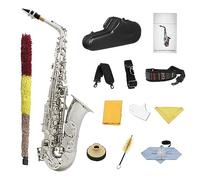 Saxofón alto en Mi bemol Kit de saxofón de latón Eb, accesorios completos, sonido profesional, botón de carcasa blanca natural, ideal for todos los jugadores, incluye estuche rígido, correa, guantes,