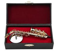 Saxofón Alto en Miniatura de 5 Pulgadas, Modelo Decorativo Chapado en Oro con Soporte de Nogal y Estuche de Artesanal, Ideal para Coleccionistas y Amantes del Jazz