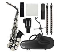 Saxofón Alto Saxofón alto negro plateado Saxofón alto en mi bemol Material de latón Con soporte de correa Piezas de recortador(Saxophone set)