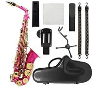 Saxofón Alto Saxofón alto rojo rosa Saxofón alto en mi bemol Saxofón en mi bemol Material de latón Con soporte de correa Accesorios de recortador(Saxophone set)