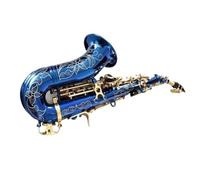 Saxofón Alto Saxofón soprano curvo azul en si bemol, latón, azul cielo y dorado, con estuche para boquilla