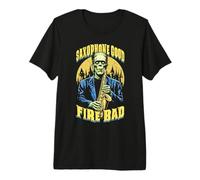 Saxofón Buen Fuego Malo Divertido Saxofonista Música Frankenstein Camiseta Premium