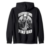 Saxofón Buen Fuego Malo Divertido Saxofonista Música Frankenstein Sudadera con Capucha