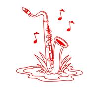 Saxofón creciendo en el jardín con notas musicales, arte de instrumento musical caprichoso Pegatinas de pared 42x46.9cm Fácil instalación Rojo