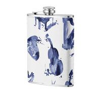 Saxofón de blues, piano, violonchelo, bajo,Frasco de acero inoxidable 304 de 8 oz con funda de cuero sintético, frasco de bolsillo para licor plano para exteriores