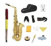 Saxofón de latón curvo en Mi bemol con estuche de transporte, guantes, correas de paño de limpieza, cepillo de grasa y más, kit completo de saxofón alto Eb for principiantes, estudiantes, jugadores in