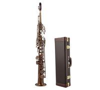 Saxofón de tono alto recto de latón Bb B instrumento de viento de madera de saxofón plano con patrón tallado de llave de concha Natural Saxofón profesional