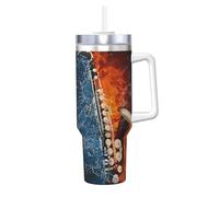 Saxofón en fuego y agua,Botella de agua de acero inoxidable con asa para bebidas frías y calientes de 40 oz.
