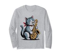 Saxofón Gato Jazz Música Saxofonista Gatito Saxofonista Manga Larga