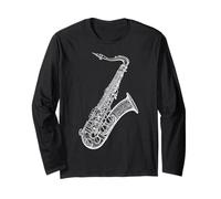 Saxofón Instrumento Musical Motivo Ilustración Saxofón Manga Larga