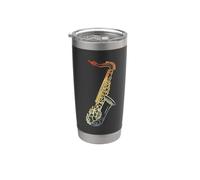 Saxofón Line Art Retro Style Jazz Music Vaso térmico de acero inoxidable de doble pared