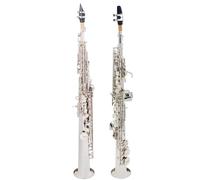 Saxofón Profesional Saxofón Soprano Bb Cuerpo De Latón Conjunto Plano B Con Estuche Piezas De Saxofón Accesorios Instrumentos Profesionales De Viento De Madera(Silver)