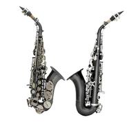 Saxofón Profesional Saxofón Soprano Bb Saxofón De Tubo De Curva Pequeña Saxofón Negro Niquelado Con Estuche Cepillo Y Accesorios(B)