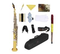 Saxofón Saxophone Bb, Instrumento Musical De Viento De Madera Con Tubo Recto De Latón De Doble Color, Dorado Y Plateado, Con Caja De Cuero