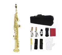 Saxofón Soprano Bb recto, saxofón Soprano profesional B plano, instrumento de viento de madera con estuche, accesorios (Color : Gold)