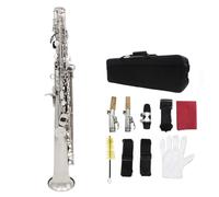 Saxofón Soprano Bb recto, saxofón Soprano profesional B plano, instrumento de viento de madera con estuche, accesorios (Color : Silver)