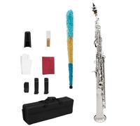 Saxofón soprano para principiantes, cuerpo de latón B, plano, recto, instrumento profesional con piezas y accesorios (J)
