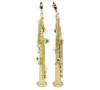 Saxofón soprano para principiantes, cuerpo de latón, recto, profesional, con estuche, piezas y accesorios (saxofón dorado)