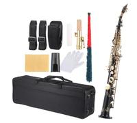 Saxofón Soprano recto de latón, instrumento de viento de madera plano Bb B, patrón tallado con Estuche de transporte Beginner Saxofón (Color : Black)