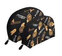 Saxofón Trombón Música Negro, Bolsa de Maquillaje de Concha, Monedero pequeño para Mujer, Bolsa de artículos de tocador, Bolsa de cosméticos, 2 Piezas