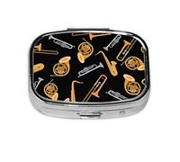 Saxofón Trombón Música Negro, Pastillero cuadrado para bolsillo o monedero, pequeño contenedor de pastillas, organizador de pastillas de viaje