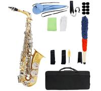 Saxofone Saxofón Alto Profesional En Mi Bemol Dorado Y Plateado Con Cuerpo De Latón Tallado Accesorios(3/4)