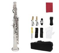 Saxofones Para Principiantes Saxofón Soprano Tubo Recto Llave En Si Bemol Cuerpo De Latón Grabado Rendimiento Profesional(Silver)